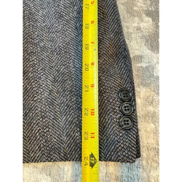 Vtg Cricketeer 48R Herringbone Wool Tweed Sport Coat Jacket Gray